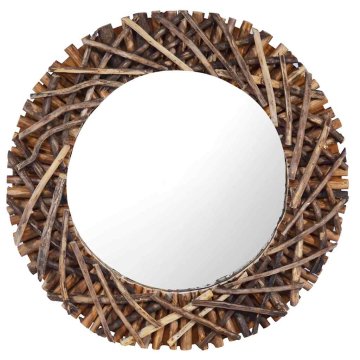Vidaxl Stensko ogledalo 60 cm iz tikovine okroglo