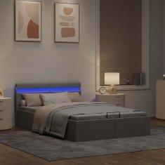 Vidaxl Dvižni posteljni okvir LED svetlo sivo blago 140x200 cm