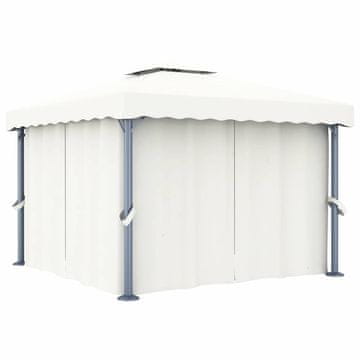 Vidaxl Paviljon z zaveso 3x3 m kremno bel aluminij