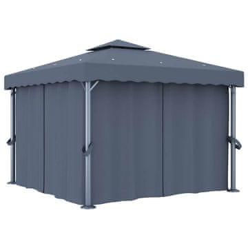 Vidaxl Paviljon z zaveso 3x3 m antraciten aluminij