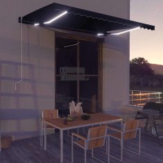 Vidaxl Ročna tenda s solarnimi LED lučkami 4,5 x 3 m Antracit