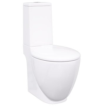 Vidaxl Keramična WC školjka okrogla pretok vode spodaj bela