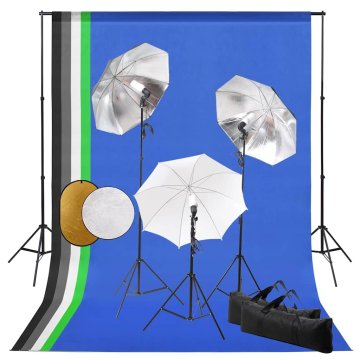 Vidaxl Studijski komplet s svetilkami, dežniki, ozadjem in odbojnikom