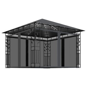 Vidaxl Paviljon s komarnikom in LED lučkami 3x3x2,73 m antraciten