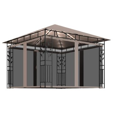 Vidaxl Paviljon s komarnikom in LED lučkami 3x3x2,73 m taupe