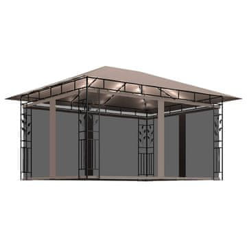 Vidaxl Paviljon s komarnikom in LED lučkami 4x3x2,73 m taupe