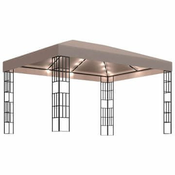 Vidaxl Paviljon z LED lučkami 4x3 m taupe