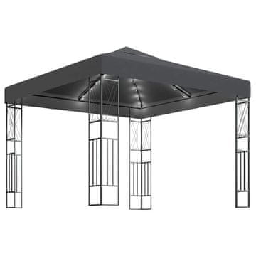 Vidaxl Paviljon z LED lučkami 3x3 m antracitno blago