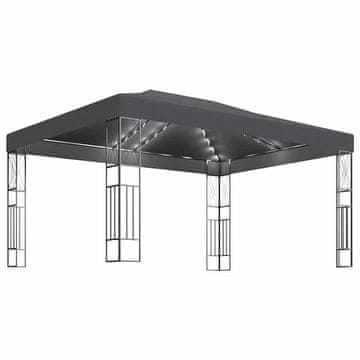 Vidaxl Paviljon z LED lučkami 3x4 m antracitno blago