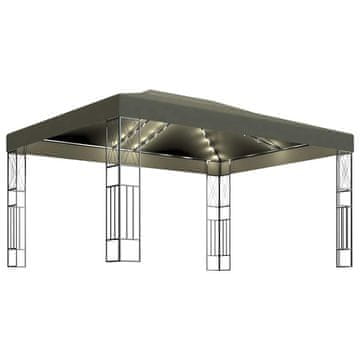 Vidaxl Paviljon z LED lučkami 3x4 m taupe blago