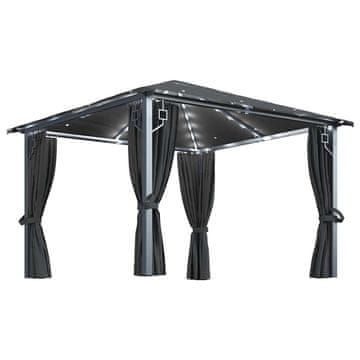 Vidaxl Paviljon z zaveso in LED lučkami 3x3 m antraciten aluminij