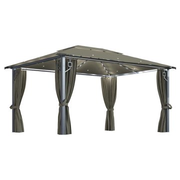 Vidaxl Paviljon z zaveso in LED lučkami 4x3 m taupe aluminij