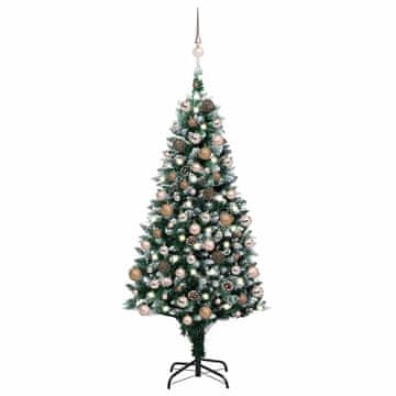 Vidaxl Umetno božično drevo z LED in kompletom krogel in storži 180 cm