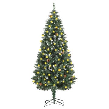 Vidaxl Umetna osvetljena novoletna jelka s storži 180 cm