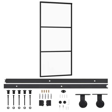Vidaxl Drsna vrata z opremo ESG steklo in aluminij 90x205 cm