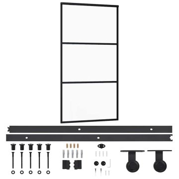Vidaxl Drsna vrata z opremo ESG steklo in aluminij 102x205 cm