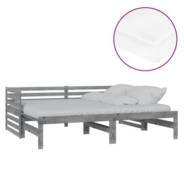 Vidaxl Izvlečna dnevna postelja 2x(90x200) cm siva trdna borovina