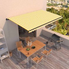 Vidaxl Ročna tenda 5 x 3 m Rumene in bele črte 100% poliester