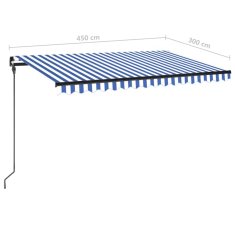 Vidaxl Ročno zložljiva tenda z LED lučmi 450x300 cm modra in bela