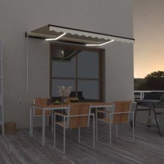 Vidaxl Ročno zložljiva tenda z LED lučmi 350x250 cm krem