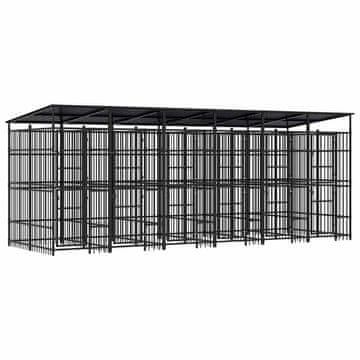 Vidaxl Zunanji pasji boks s streho jeklo 11,06 m²