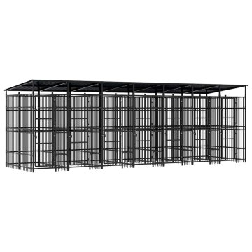Vidaxl Zunanji pasji boks s streho jeklo 12,9 m²