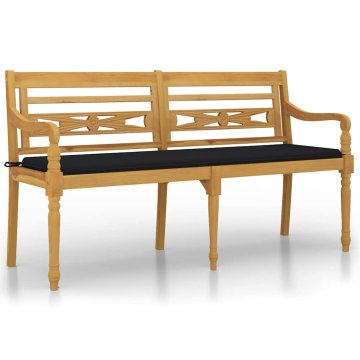 Vidaxl Klop Batavia s črno blazino 150 cm trdna tikovina