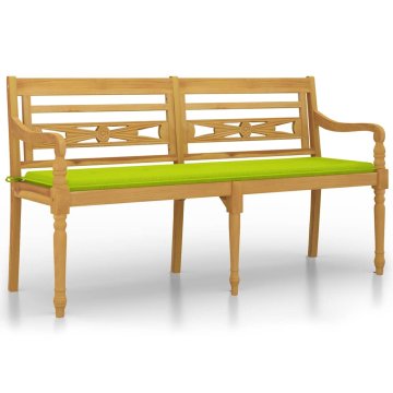 Vidaxl Klop Batavia s svetlo zeleno blazino 150 cm trdna tikovina