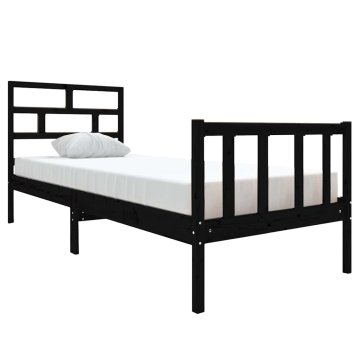 Vidaxl Posteljni okvir črn iz trdne borovine 75x190 cm