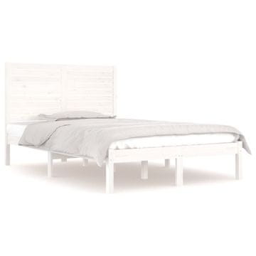 Vidaxl Posteljni okvir bel iz trdnega lesa 135x190 cm