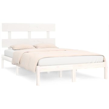 Vidaxl Posteljni okvir bel iz trdnega lesa 200x200 cm