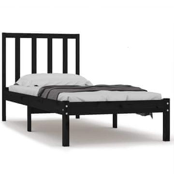 Vidaxl Posteljni okvir črn iz trdne borovine 75x190 cm
