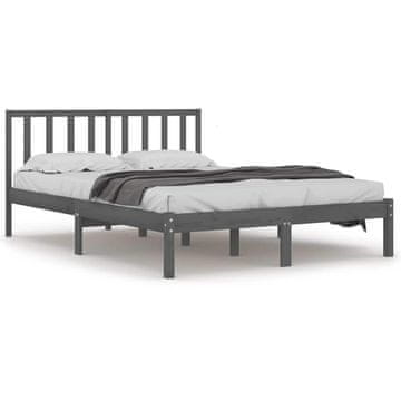 Vidaxl Posteljni okvir siv iz trdne borovine 200x200 cm