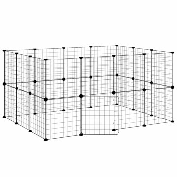 Vidaxl Ograda za hišne ljubljenčke z 28 paneli črna 140x105x70 cm jeklo