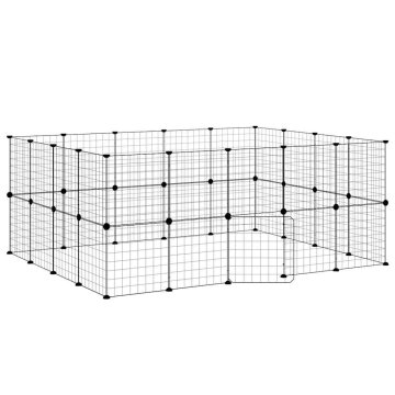Vidaxl Ograda za hišne ljubljenčke s 36 paneli črna 175x140x70 cm jeklo