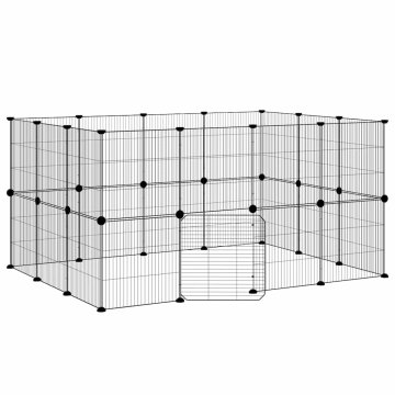 Vidaxl Ograda za hišne ljubljenčke z 28 paneli črna 140x105x70 cm jeklo