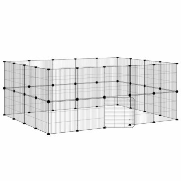 Vidaxl Ograda za hišne ljubljenčke s 36 paneli črna 175x140x70 cm jeklo