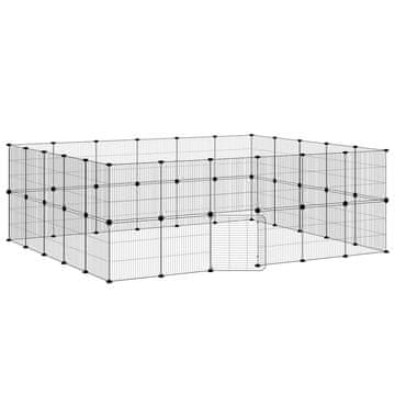 Vidaxl Ograda za hišne ljubljenčke s 44 paneli črna 210x175x70 cm jeklo