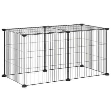 Vidaxl Ograda za hišne ljubljenčke z 8 paneli črna 70x35x35 cm jeklo