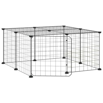 Vidaxl Ograda za hišne ljubljenčke z 12 paneli črna 70x70x35 cm jeklo