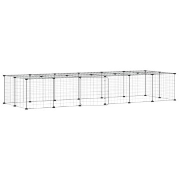 Vidaxl Ograda za hišne ljubljenčke z 28 paneli črna 210x70x35 cm jeklo