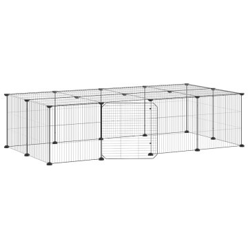 Vidaxl Ograda za hišne ljubljenčke z 20 paneli črna 140x70x35 cm jeklo
