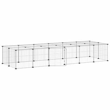 Vidaxl Ograda za hišne ljubljenčke z 28 paneli črna 210x70x35 cm jeklo