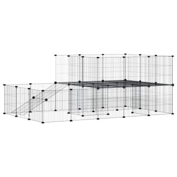 Vidaxl Ograda za hišne ljubljenčke s 44 paneli črna 175x105x70 cm jeklo
