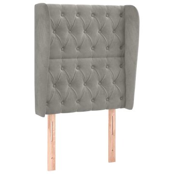 Vidaxl Vzglavje z ušesi svetlo sivo 83x23x118/128 cm žamet