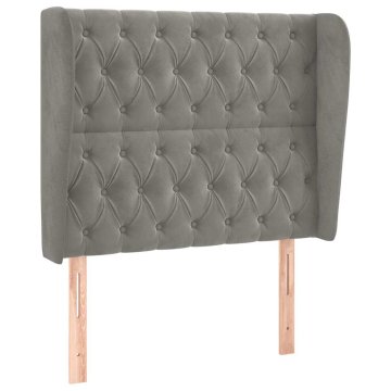 Vidaxl Vzglavje z ušesi svetlo sivo 103x23x118/128 cm žamet