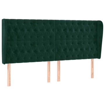 Vidaxl Vzglavje z ušesi temno zeleno 203x23x118/128 cm žamet