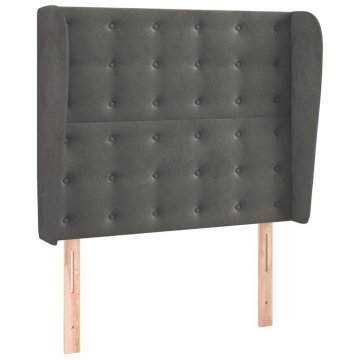 Vidaxl Vzglavje z ušesi temno sivo 93x23x118/128 cm žamet