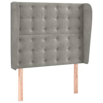 Vidaxl Vzglavje z ušesi svetlo sivo 83x23x118/128 cm žamet