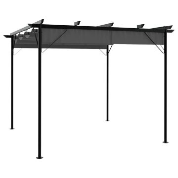Vidaxl Pergola z zložljivo streho antracitna 3x3 m jeklo 180 g/m²